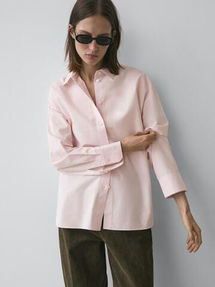 Massimo Dutti Рубашка из смеси поплина и хлопка, розовый