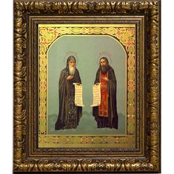 Антоний и Феодосий Печерские Преподобные. Икона на холсте.
