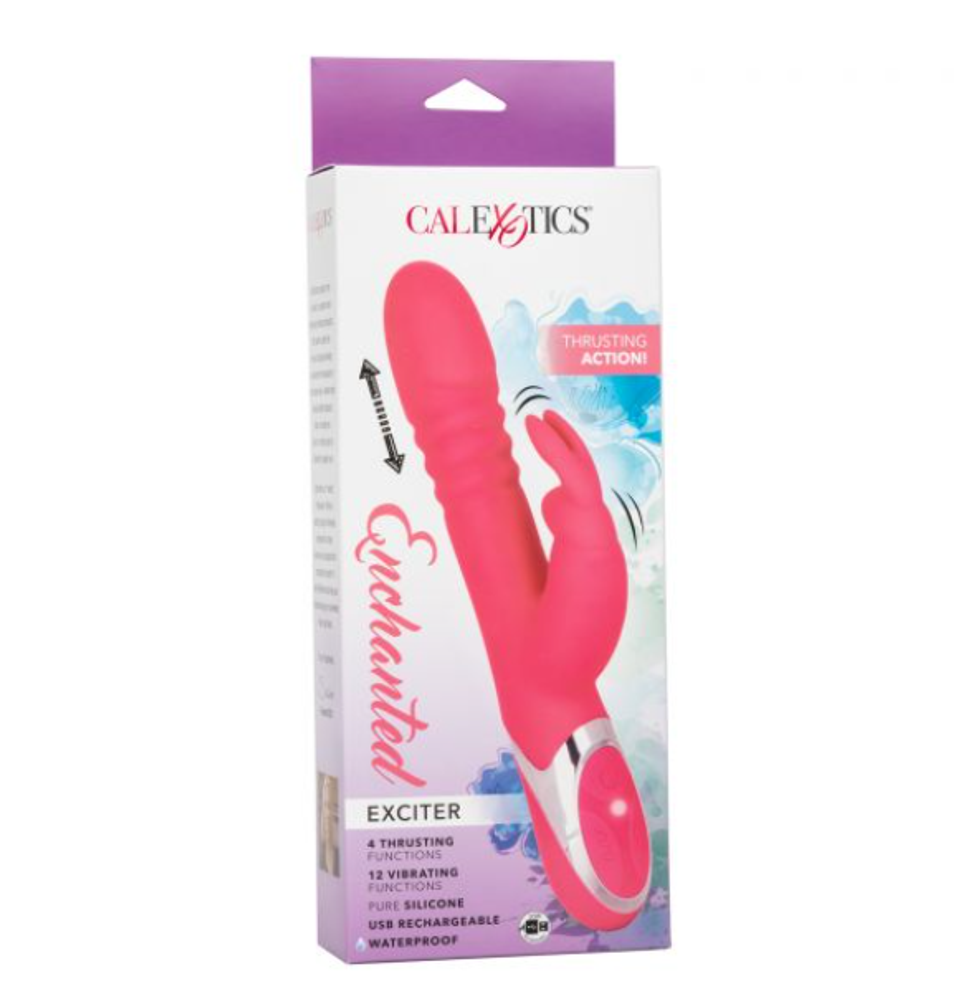 Вибратор с клиторальным стимулятором кролик и поступательным движением розовый 23 см