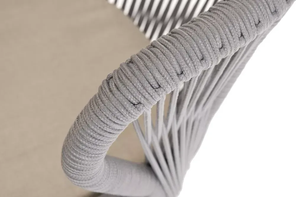 "Милан" стул плетеный из роупа, каркас алюминий белый шагрень, роуп светло-серый круглый, ткань бежевая