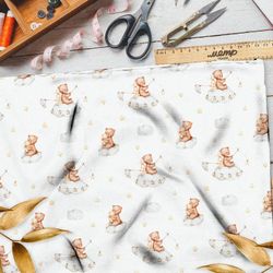 Ткань сатин мишка с удочкой