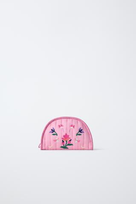 ZARA НЕСЕССЕР С ВЫШИВКОЙ ЦВЕТОВ, РОЗОВЫЙ