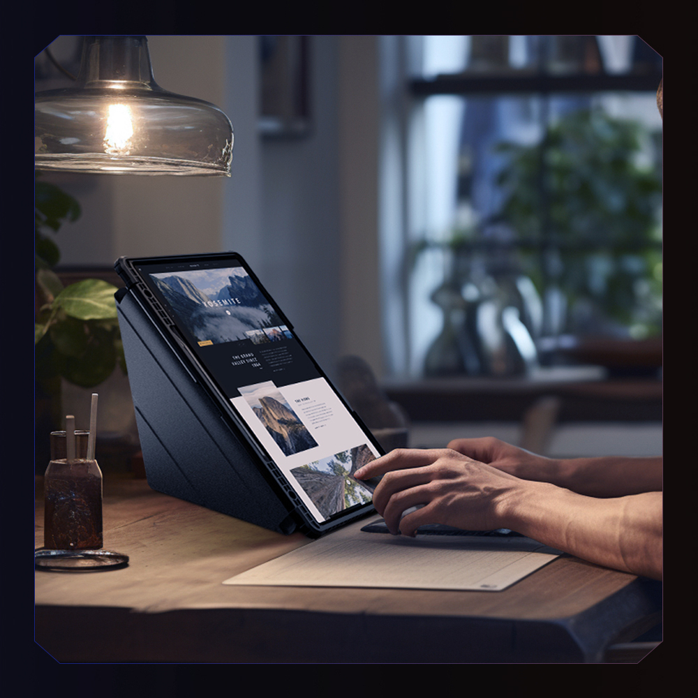 Чехол книжка от Nillkin для планшета Samsung Galaxy Tab S9 Ultra и Tab S10 Ultra, серия Bumper Pro Case-Multi Angle Folding Style, с защитной шторкой для камеры