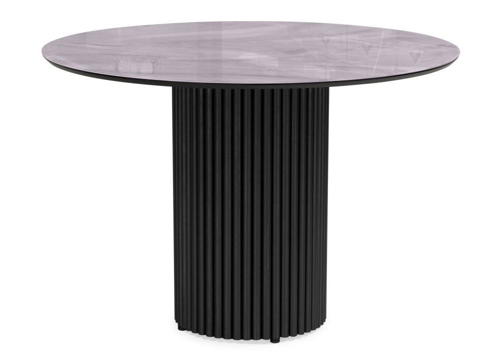 Стол стеклянный Woodville Барел 110 серый мрамор, черный, ножки черные