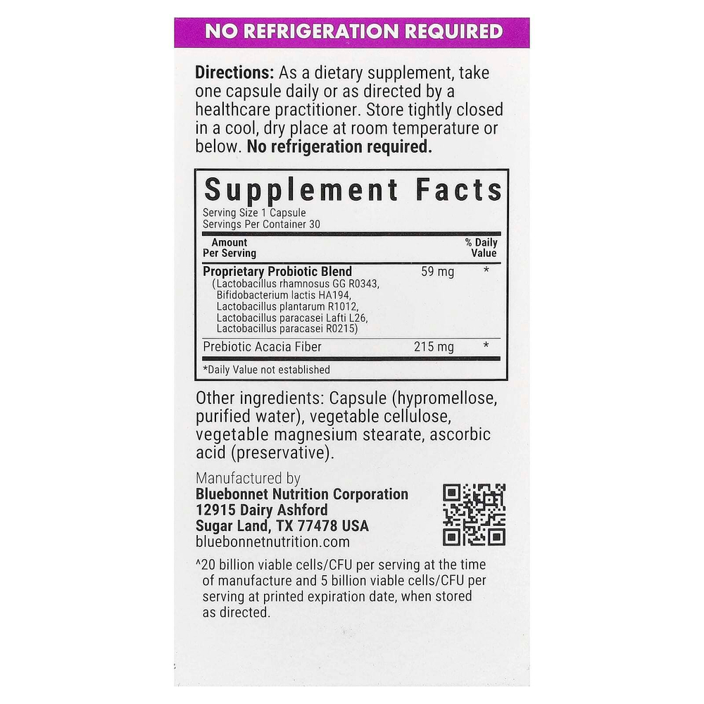 Bluebonnet Nutrition, пребиотик и пробиотик, 30 растительных капсул
