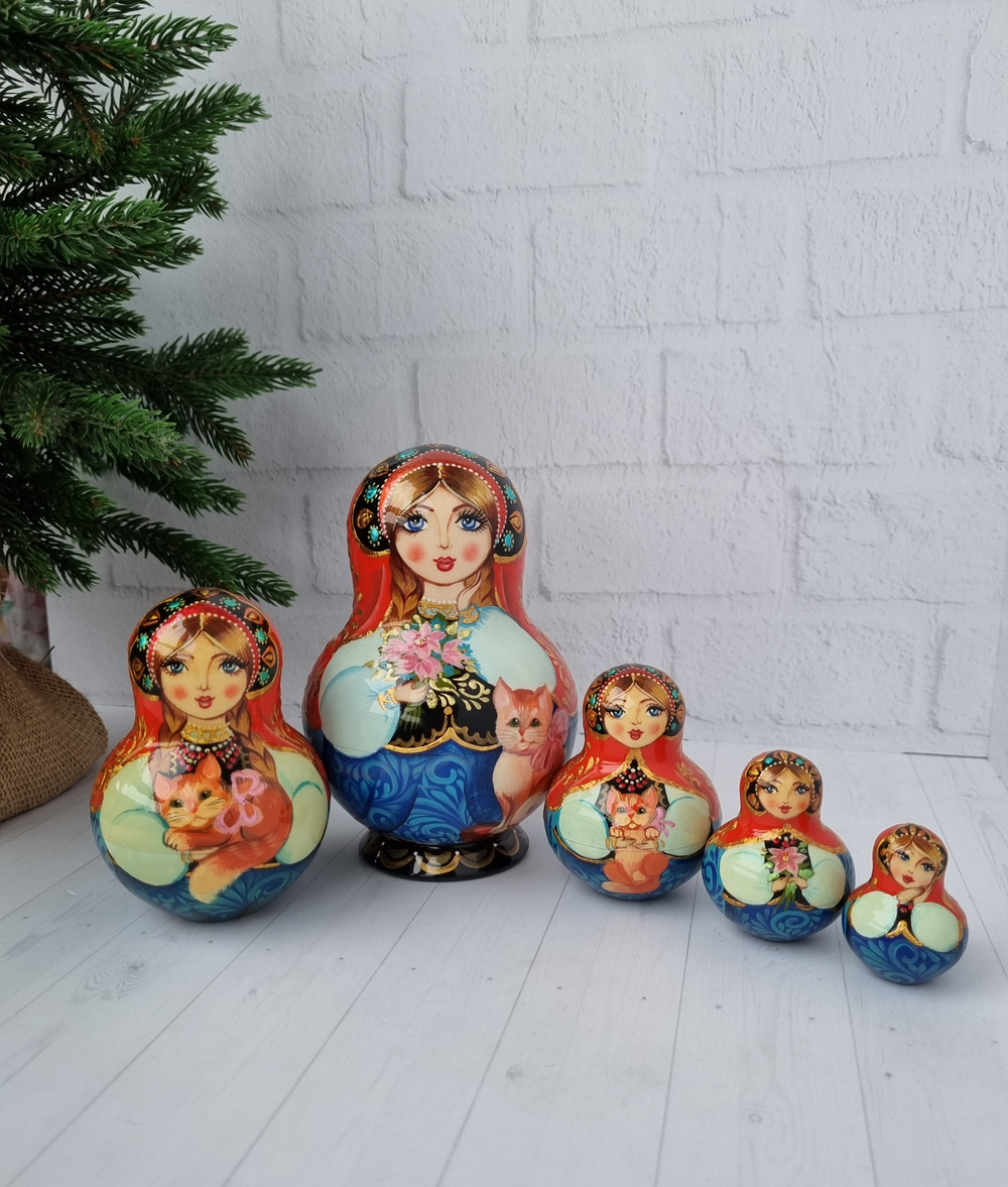 Матрешка с кошечкой 15см 5мест