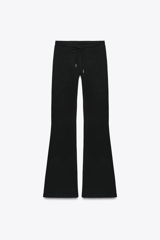 ZARA БРЮКИ-КЛЕШ ИЗ ИНТЕРЛОКА, ЧЕРНЫЙ