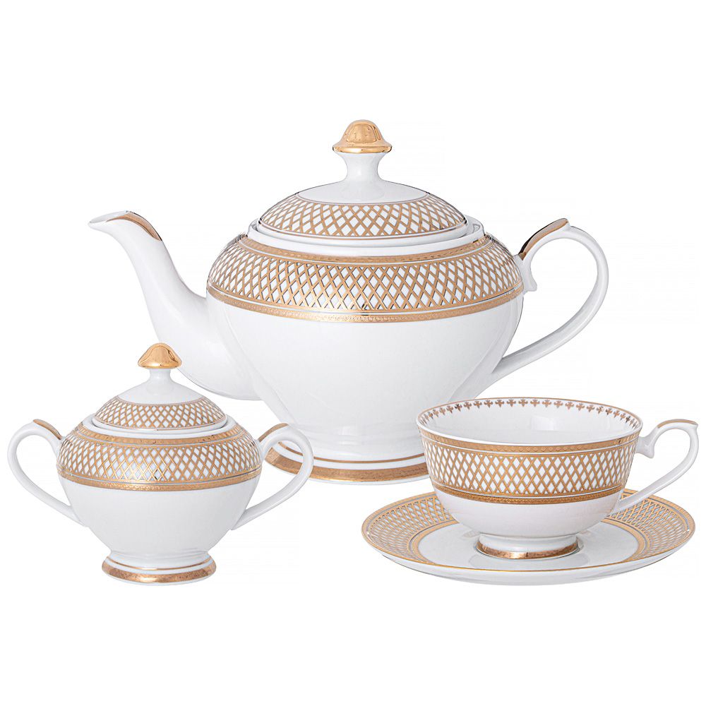 ЧАЙНЫЙ СЕРВИЗ LEFARD "ЗОЛОТАЯ СЕТКА" HА 6 ПЕР. 14 ПР. 1300/250/270 МЛ (КОР=1НАБ.)
