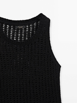 Massimo Dutti Топ из ажурного трикотажа с круглым вырезом, черный