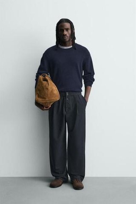 ZARA БРЮКИ RELAXED FIT В ТОНКУЮ ПОЛОСКУ, МОРСКОЙ СИНИЙ