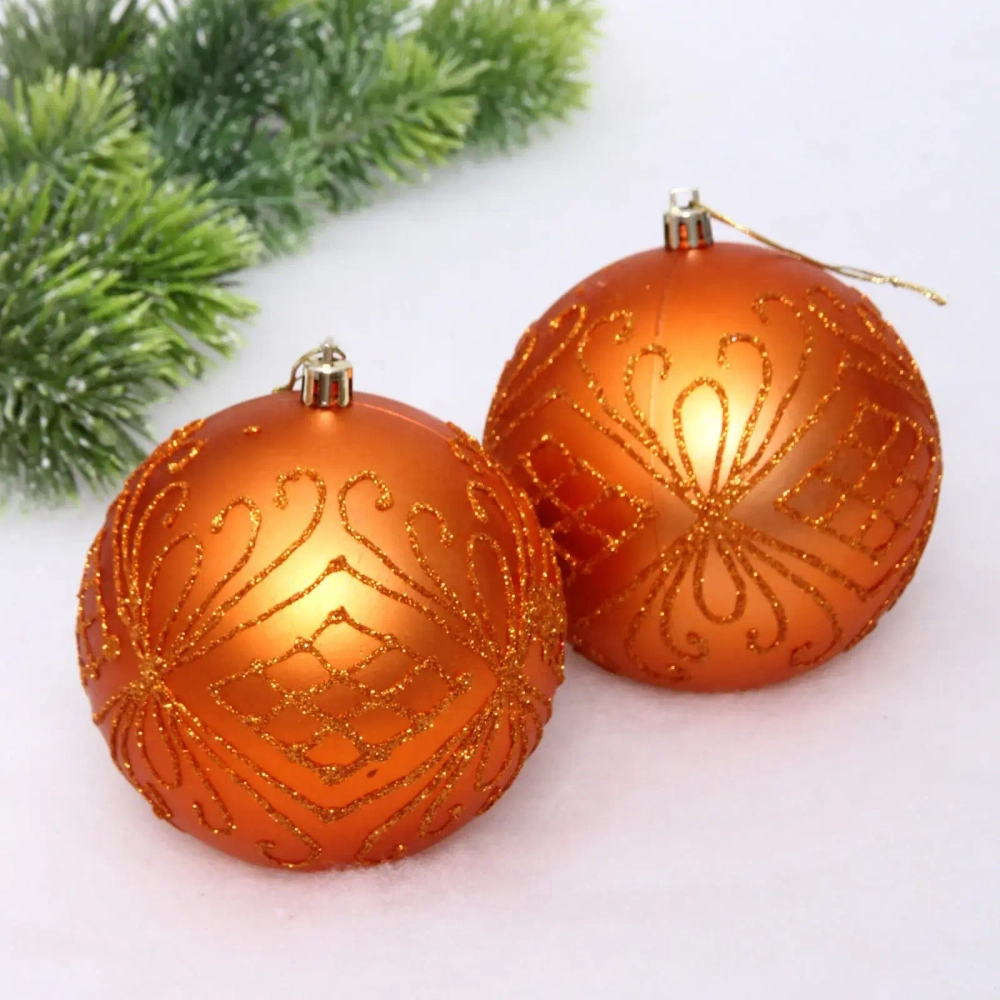 Новогодние шары 10 см (набор 2 шт) «Загадочная мечта», янтарь