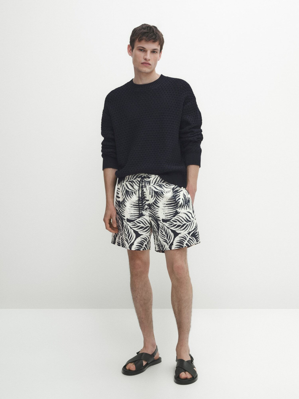 Massimo Dutti Плавки с принтом «Листья», темно-синий