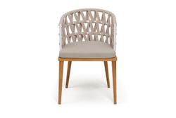 "Диего" стул плетеный из роупа, основание дуб каркас из стали белый муар, роуп бежевый круглый, ткань бежевая 052