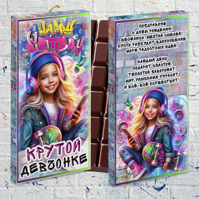 Шоколад в подарочной упаковке, С днем рождения, крутой девчонке