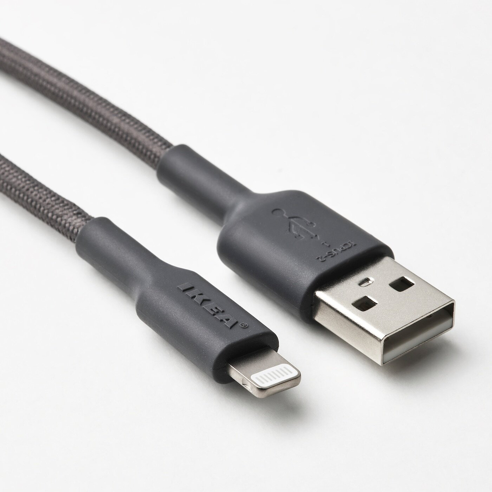 IKEA LILLHULT  (ИКЕА ЛИЛЛХУЛТ)  -  USB-A - Lightning, темно-серый, 1,5 м