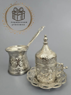Кофейный набор "Клевер" на 1 персону с лукумницей/ACAR. Турция (золотистый)