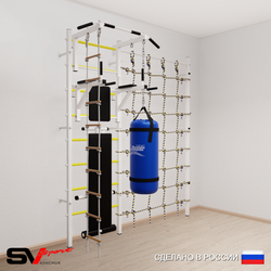 Шведская стенка Sv Sport усиленная 68230 (Турник стандарт/Брусья/Скамья/Лестница/Цепь/Мешок 30кг/Канатный лаз)