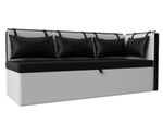 Диван кухонный прямой Метро с углом справа, Черный\Белый, Экокожа, 28571