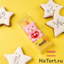 Свеча для торты «Мишка с сердцем» (розовый, 10 см)