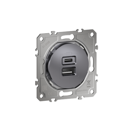 USB-зарядка типа A+С 2400мA 12Вт,  цвет сталь,  серия D16,  Donel