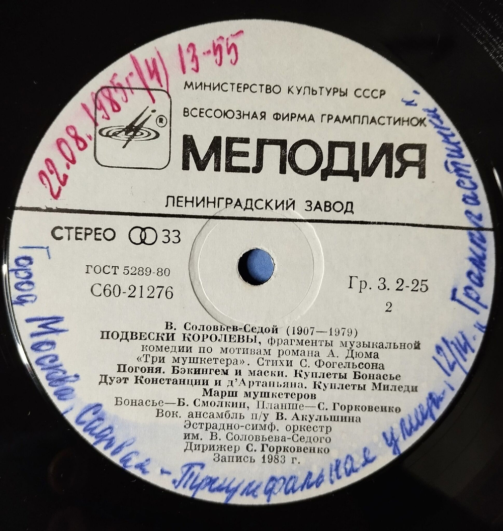 Винтажная виниловая пластинка LP В. Соловьев Седой Подвески Королевы (СССР 1984)