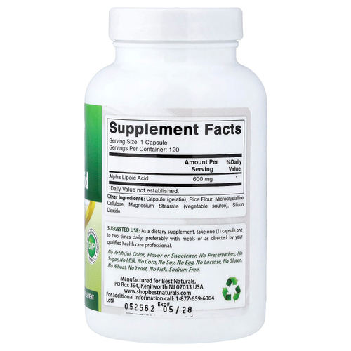 Best Naturals, Alpha Lipoic Acid, 600 mg, 120 Capsules