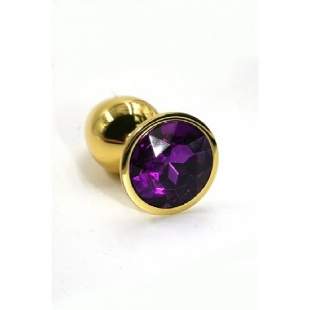 Металлическая анальная пробка Small dark purple Gold (Цвет: цвет пробки: золотой, цвет камня: темно-фиолетовый)