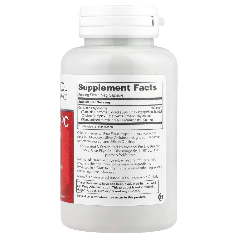 Protocol for Life Balance, Curcumin PC With Meriva®, 60 растительных капсул (500 мг в 1 капсуле)
