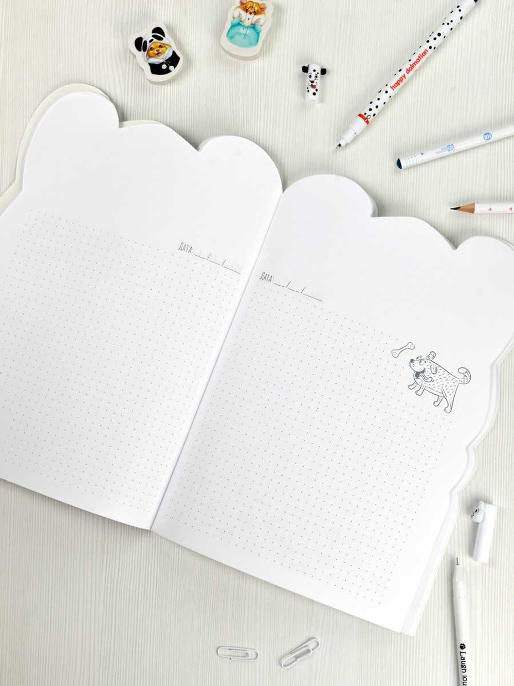 Тетрадь 40л арт. 62326/25/МИЛЫЙ ПЁСИК /180х255 мм, фигурная вырубка, мягкий переплёт (2 скобы). вн.блок - белый офсет, точка. Обложка - мелованный картон 190 г/м²,