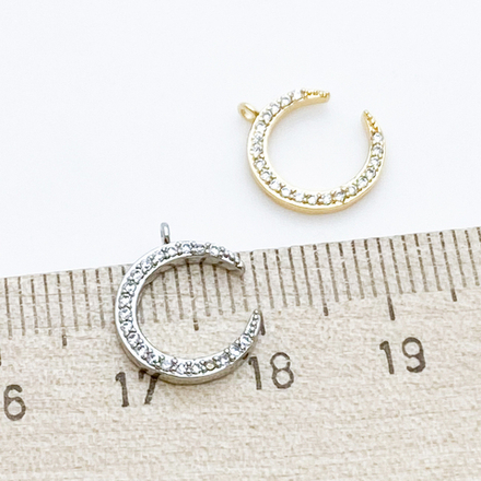 Подвеска Месяц, цвет золото, фианиты, размер 13*11 мм, цена за 1 шт