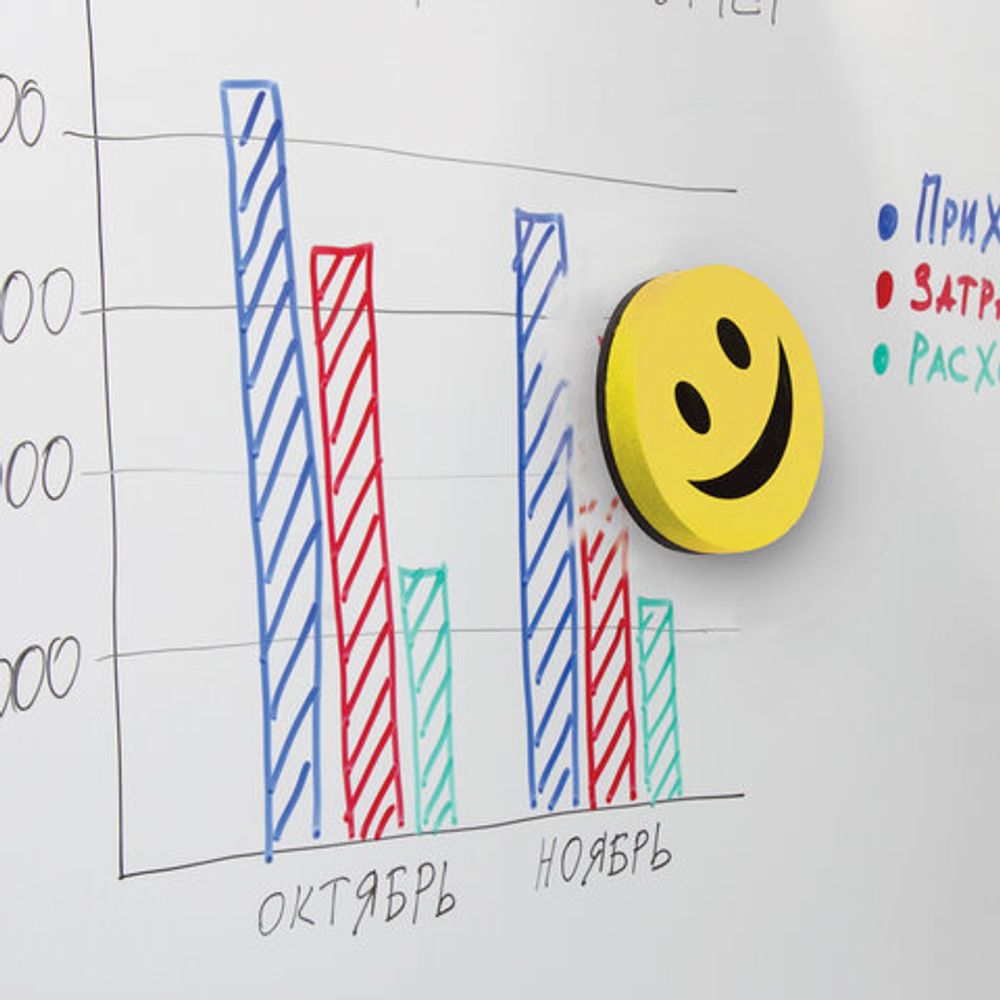 Стиратели магнитные для магнитно-маркерной доски, диаметр 90 мм, "Смайлик", КОМПЛЕКТ 3 ШТ., STAFF "Basic", ассорти, 237502