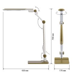 Настольный светильник ЭРА NLED-497-12W-G светодиодный на струбцине и с основанием золото | Светодиодные настольные лампы