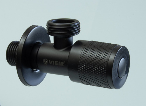 Кран угловой с отр. 1/2 х 3/4 нерж,черный (КРУГ.) ViEiR  (100/1шт)