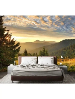 Фотообои пейзаж свидом на горы для спальни 300х270