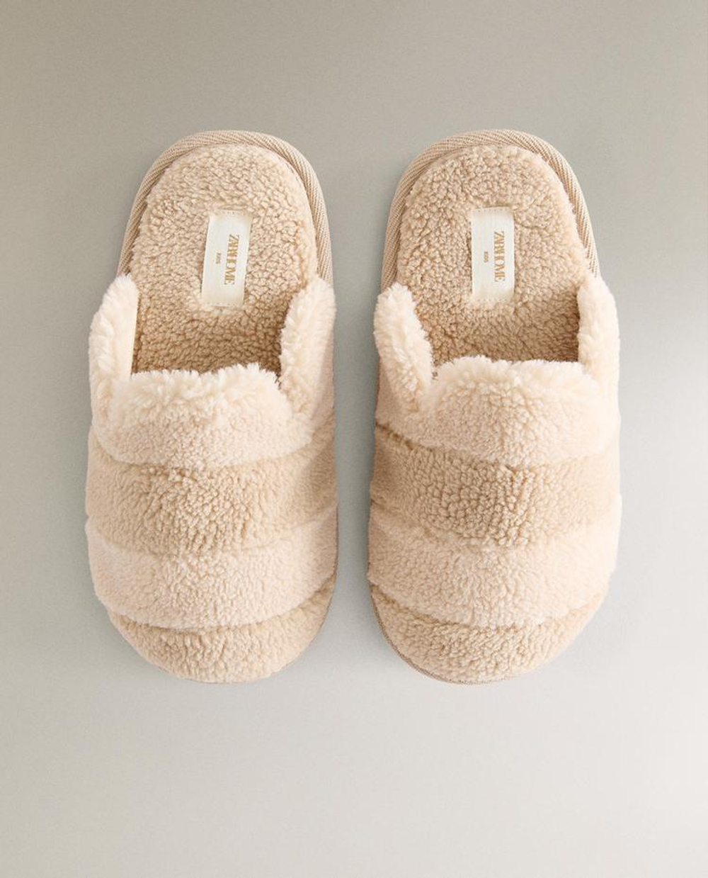 ZARA HOME ДЕТСКИЕ ТАПОЧКИ-МЮЛИ ИЗ ИСКУССТВЕНОЙ ОВЧИНЫ, НАТУРАЛЬНЫЙ