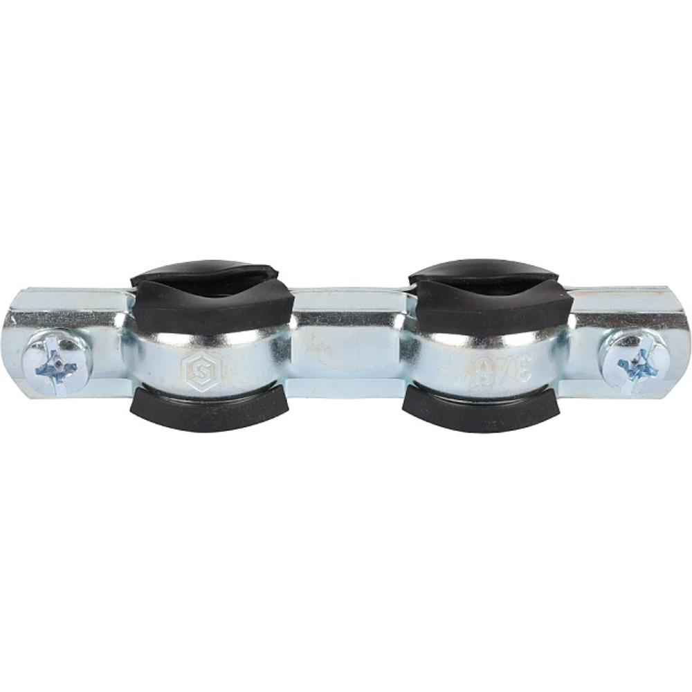 Хомут для труб двухвинтовой сдвоенный STOUT - 3/8" (15-19 мм, с шпилькой и дюбелем)