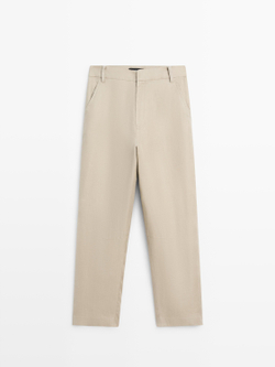 Massimo Dutti Льняные брюки морковного кроя, каменный