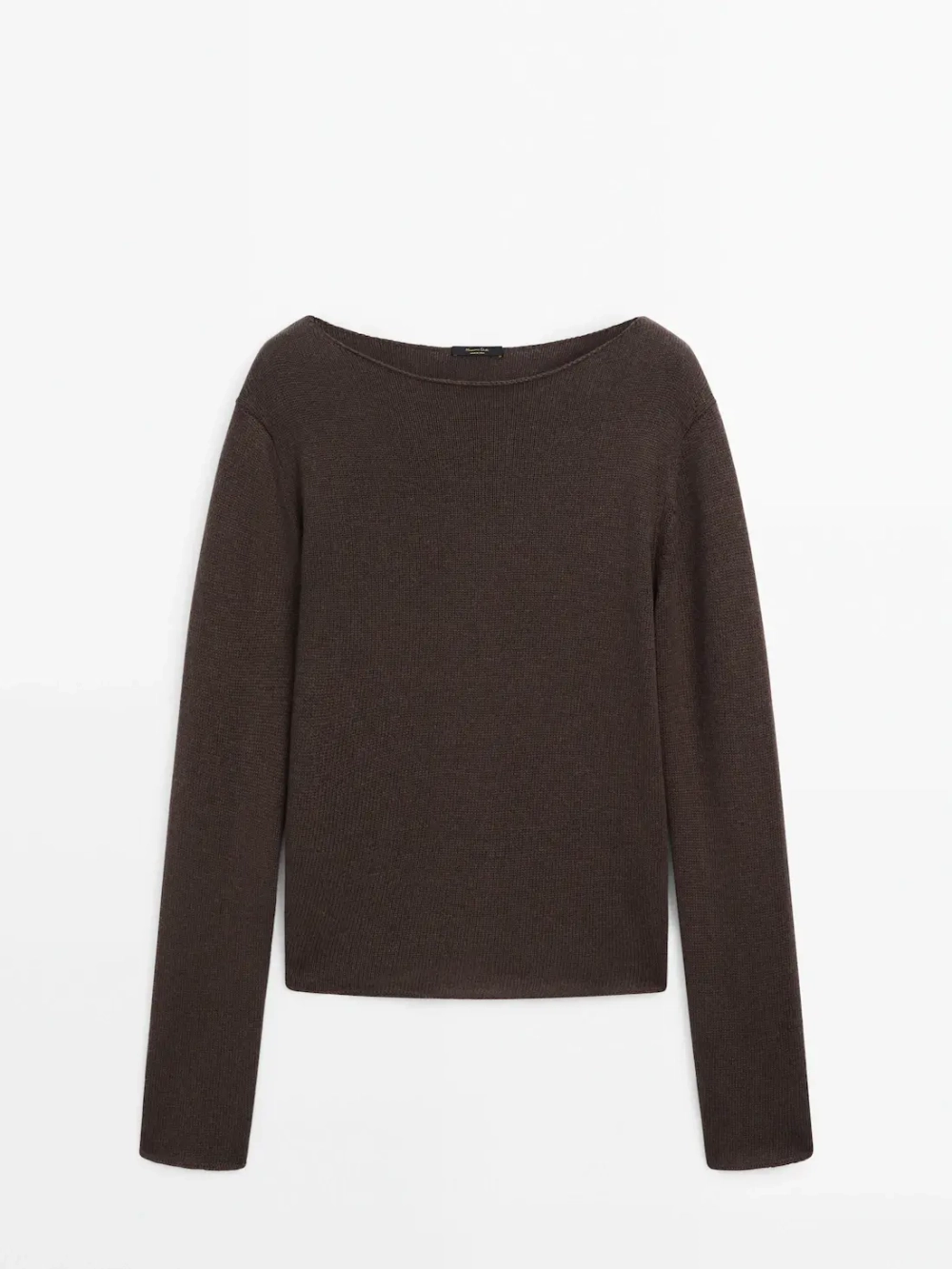 Massimo Dutti Свитер из тонкой шерсти с окантовкой, коричневый