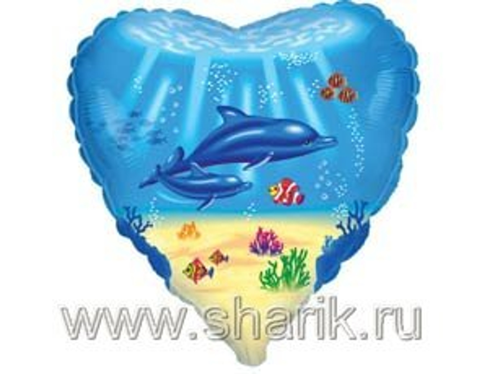 Ф 18" Сердце Семейство дельфинов