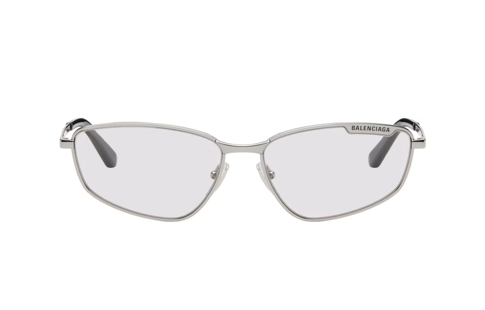 Balenciaga Metal Acetate Irregular Shape Sunglasses Unisex Silver