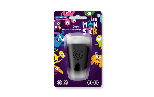 Фара TRIX Little Monster детская, передняя, 1 супер яркий белый диод, линза,3 режима, силикон, черная