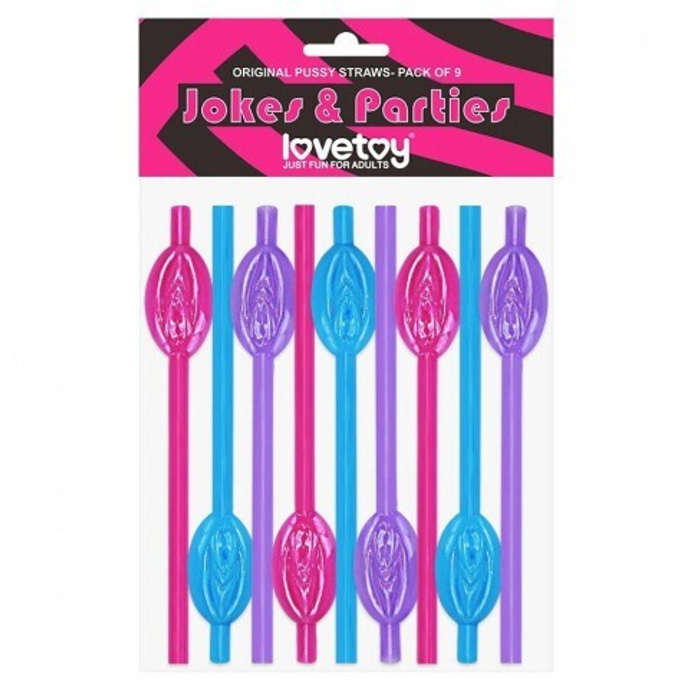 Коктейльные трубочки в виде вагины розовый/фиолетовый/бирюзовый (9 шт.)