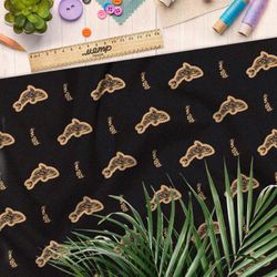 Ткань шифон песчаные акулы на чёрном фоне