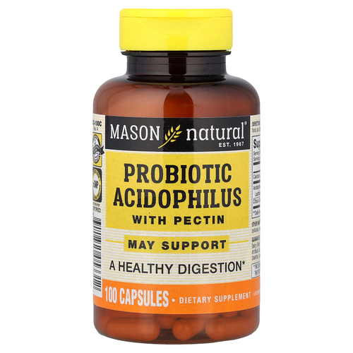 Mason Natural, пробиотик с ацидофильными лактобактериями Acidophilus с пектином, 100 капсул