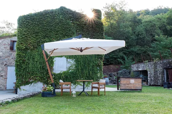 Зонт для кафе профессиональный Palladio Braccio, 3.5х3.5 м, имитация ироко, слоновая кость