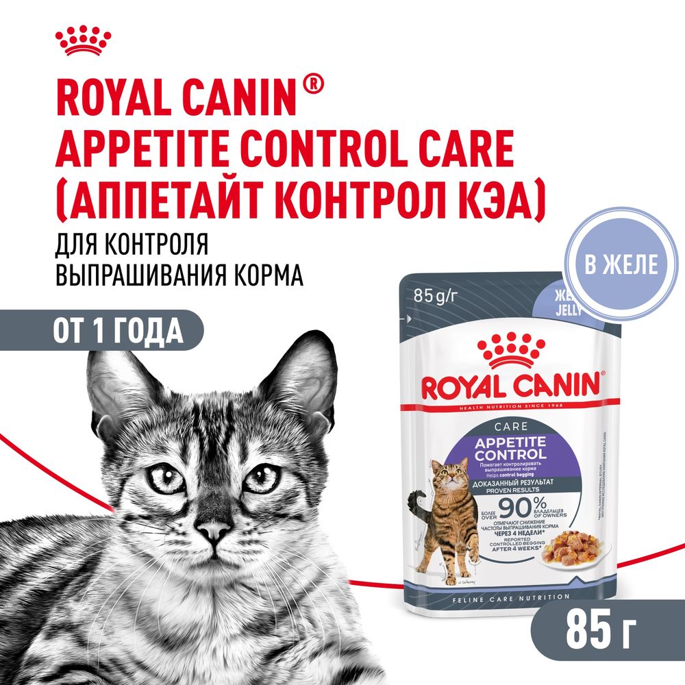 Пауч Royal Canin Appetite Control Care для взрослых кошек — для контроля выпрашивания корма, мелкие кусочки в желе