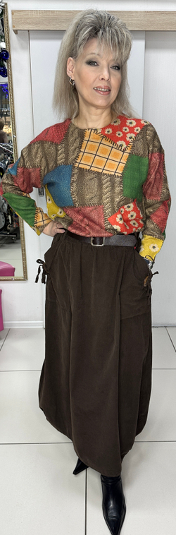 Длинная вельветовая юбка в шоколадном цвете