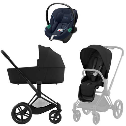 Коляска 3 в 1 Cybex Priam IV Matt Black complete и автокресло Aton S2 i-Size Ocean Blue Sepia Black