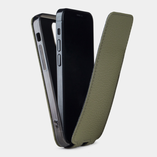 Чехол для iPhone 12 Mini из натуральной кожи теленка, зеленого цвета