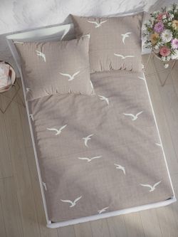 Постельное белье перкаль Сказка "Чайки" 1,5-сп Наволочка 50х70 см 1 шт Простынь на резинке 90x200 см Пододеяльник 145x215 см